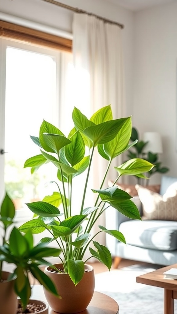 Costa Farms Dieffenbachia indoor house plant with large green leaves in a cozy living room setting