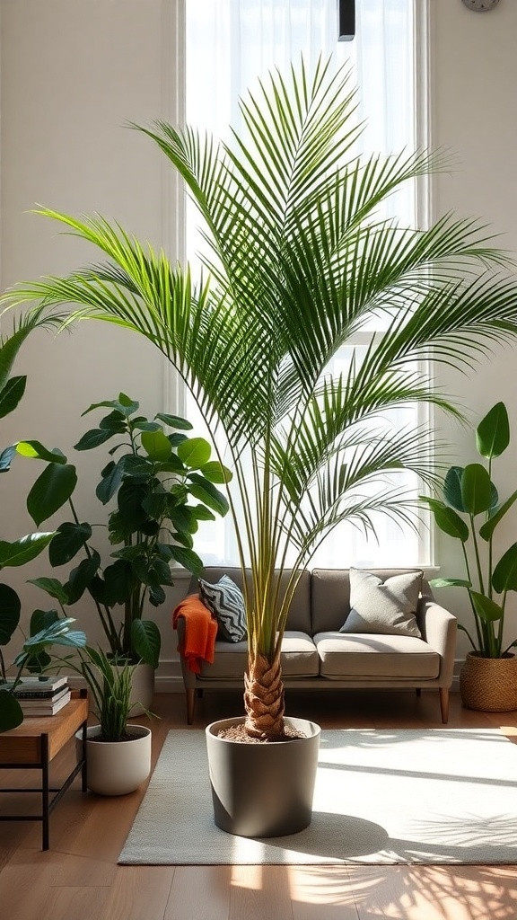 Costa Farms Majesty Palm in a bright living room with other indoor plants