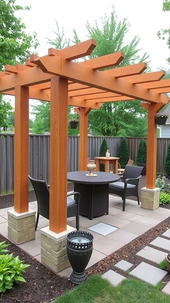 Customizable pergola design with color swatches for backyard landscaping.