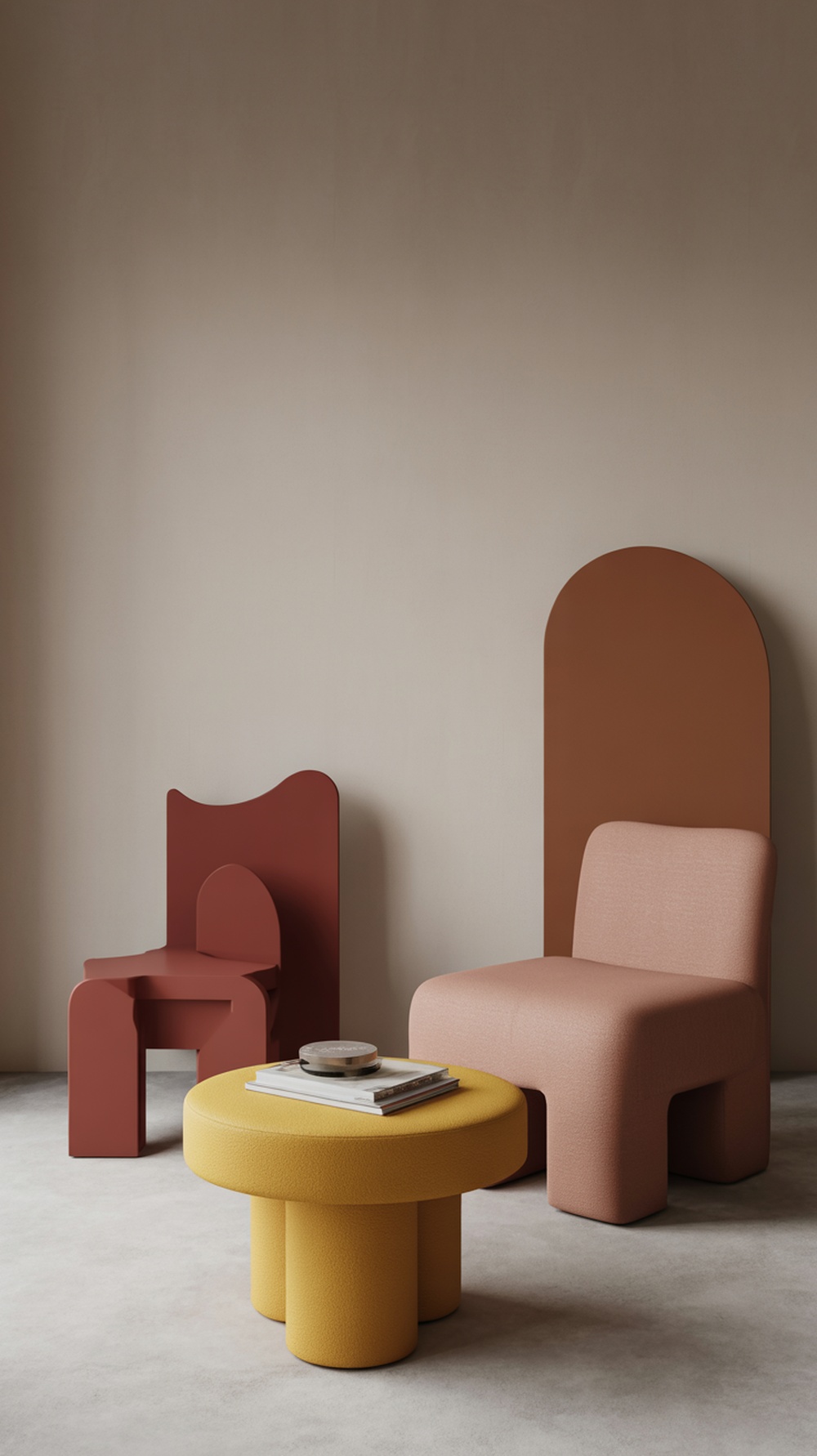 Colorful accent furniture in a modern living room setting