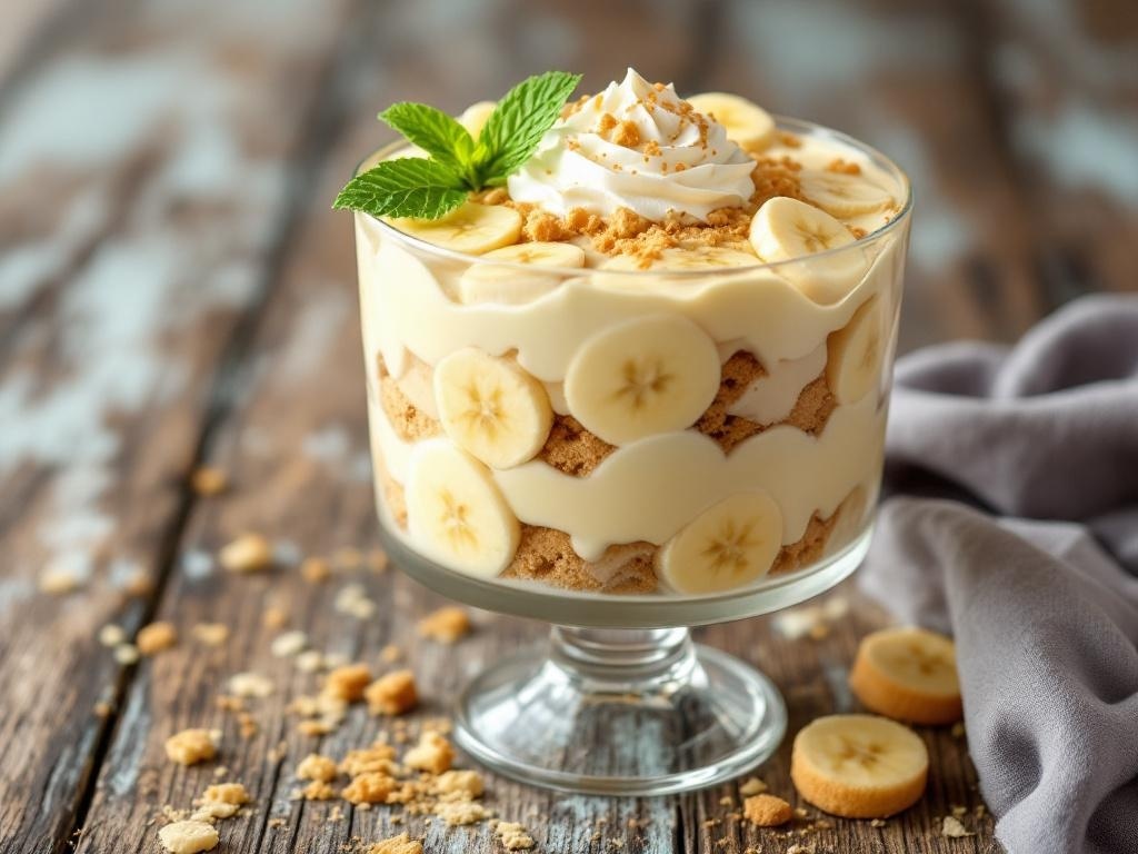 A delicious Banana Pudding Layered Trifle with layers of pudding, bananas, and cookies.