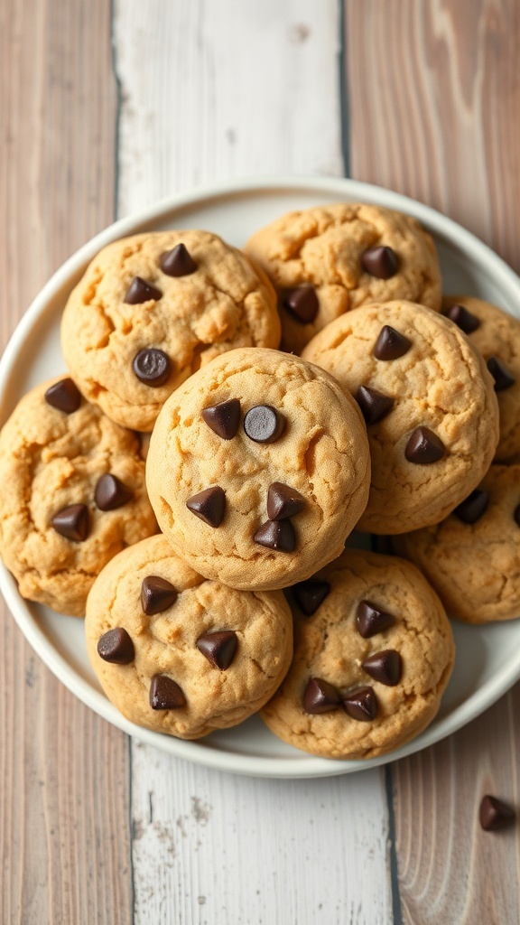 Plate of peanut butter cookies with chocolate chips