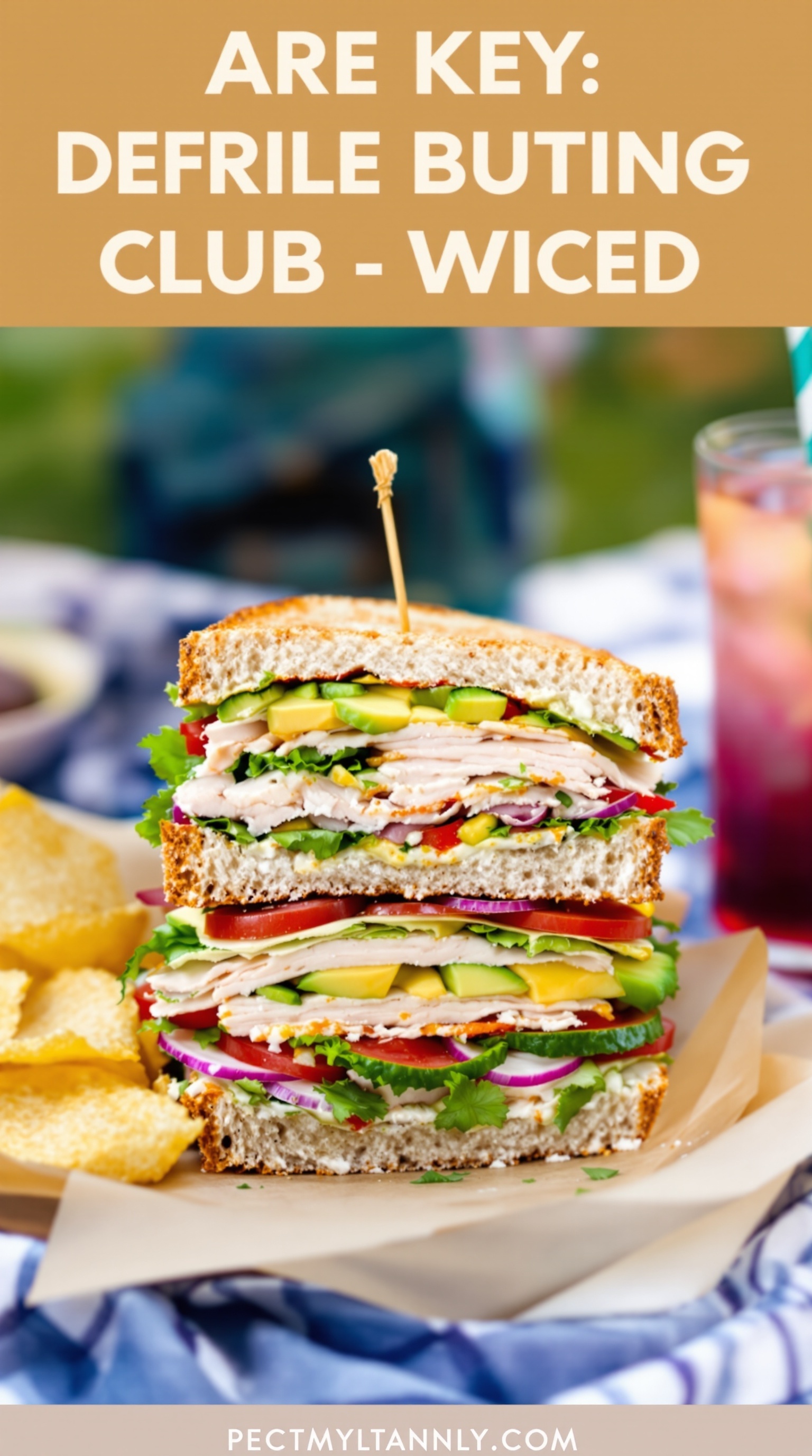 A delicious turkey and avocado club sandwich stacked high with fresh vegetables and served with chips.