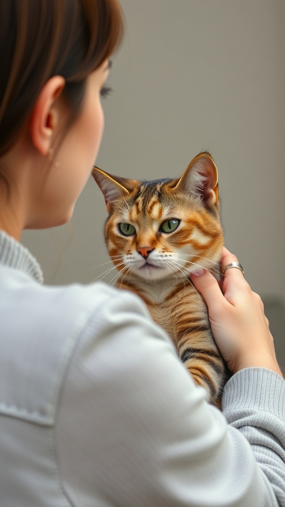 A person holding a cat, showcasing a warm bond and connection.