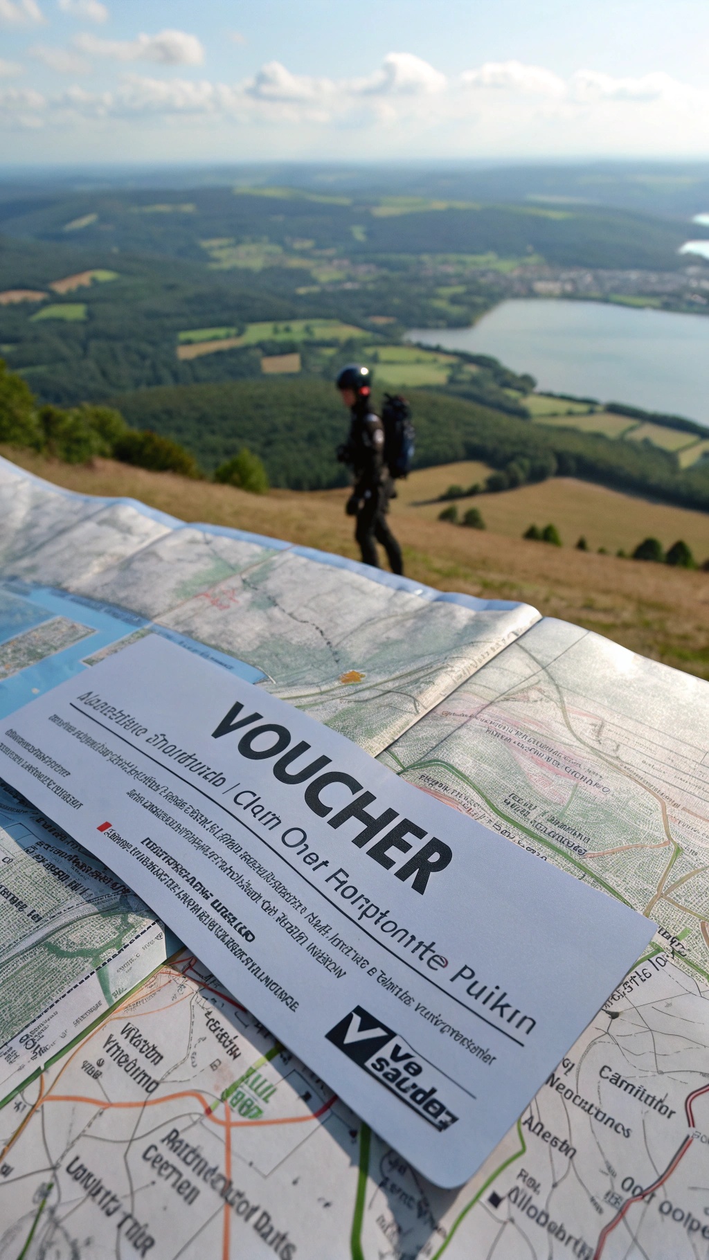 20 Thoughtful New Year's Gifts for Him A voucher placed on a map with a scenic view in the background