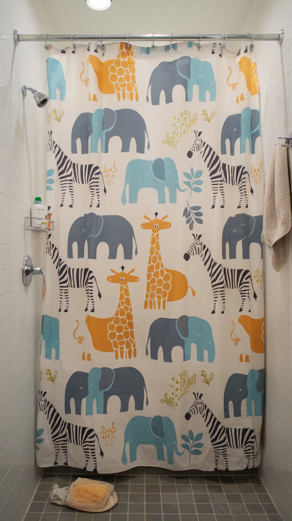 15 Small Funky Bathroom Ideas to Transform Your Space Instantly A playful shower curtain featuring colorful animals like elephants, giraffes, and zebras.