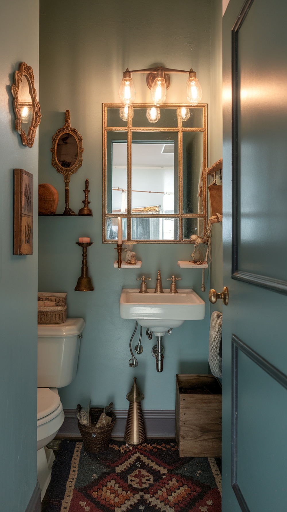 15 Funky Small Bathroom Ideas on a Budget with Must-Have Amazon Decor Finds A small vintage-style bathroom with a mirror, antique lighting, and charming decor.