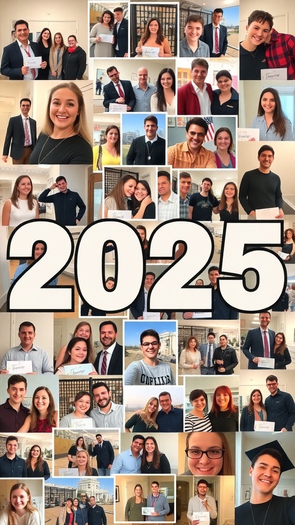 A collage of joyful moments from 2025, featuring various people celebrating together.