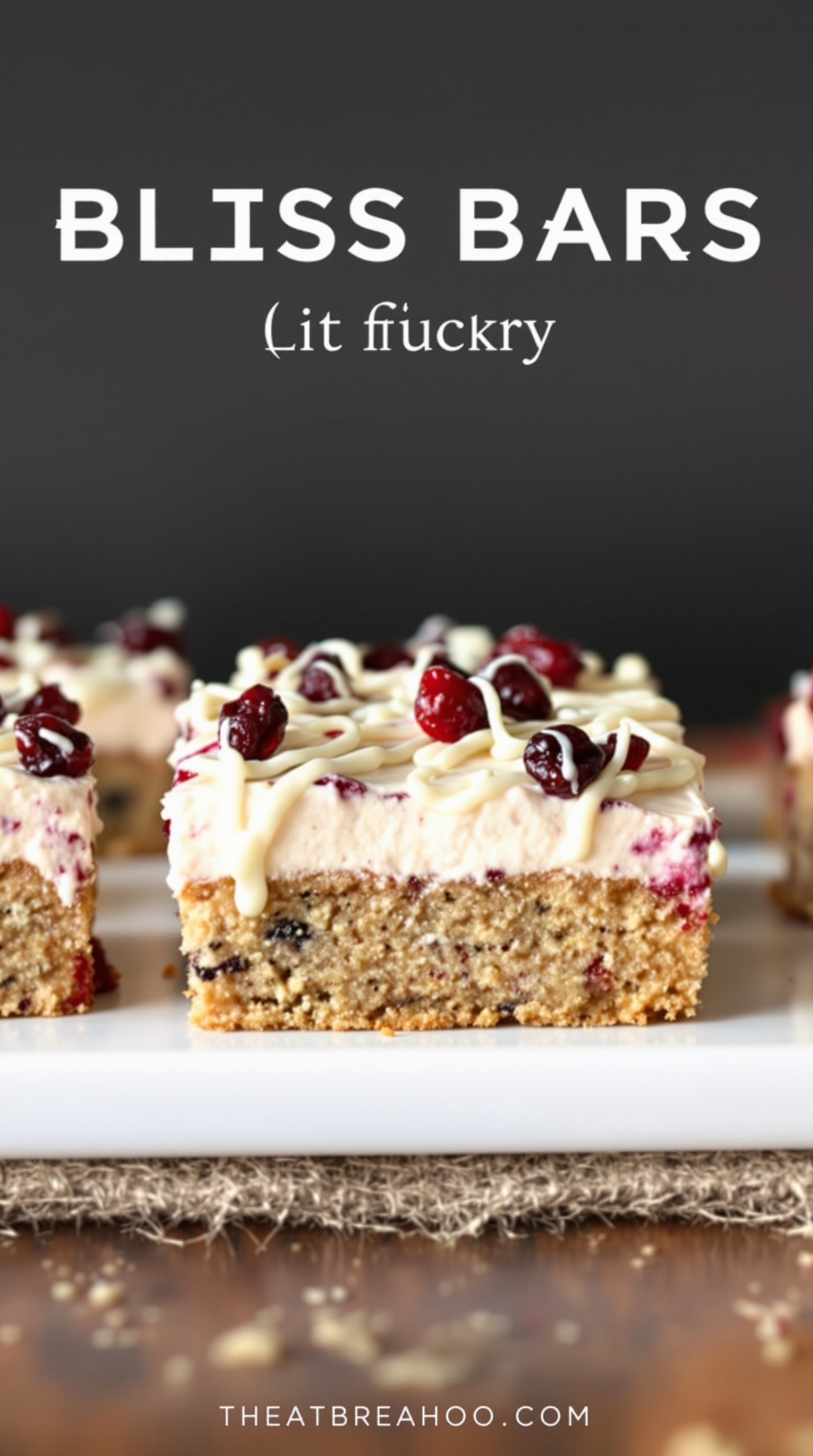Cranberry bliss bars topped with cream cheese frosting and dried cranberries