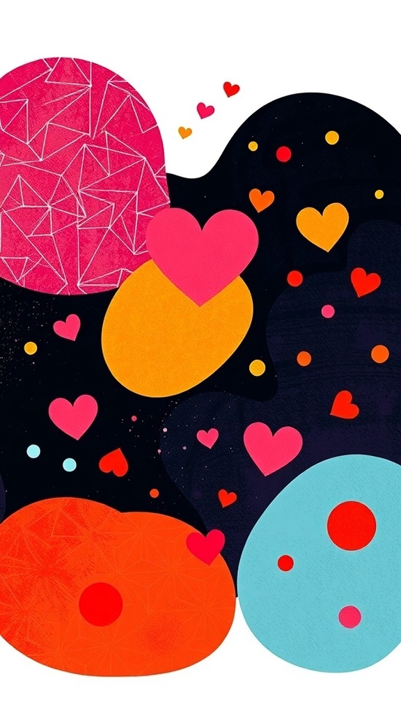 Colorful abstract shapes and hearts for Valentine's Day wallpaper