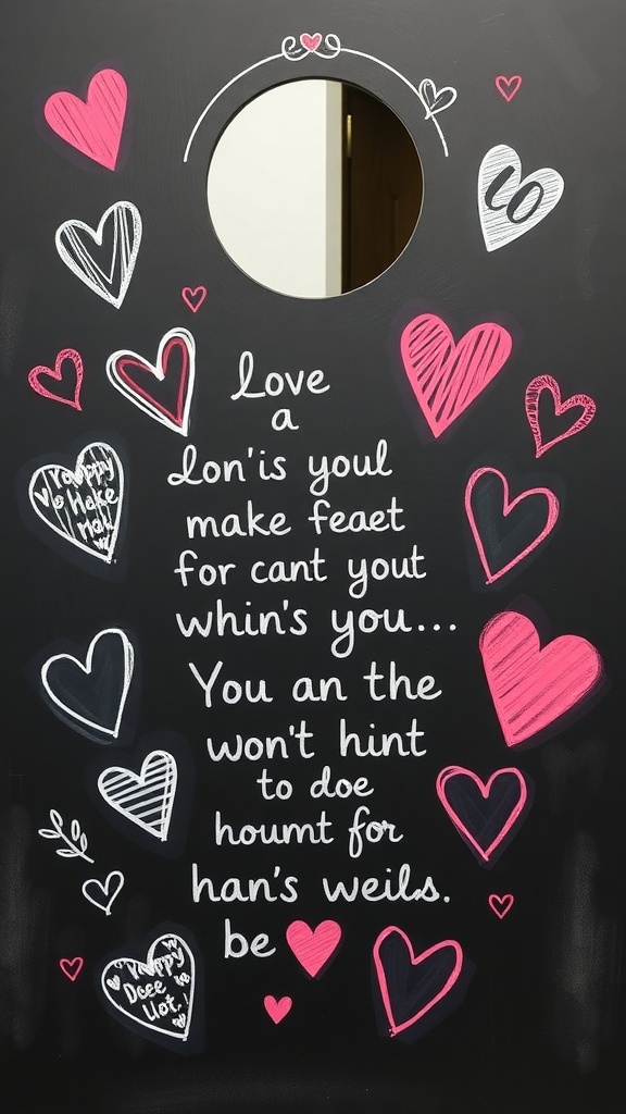 Chalkboard style door hanger with colorful hearts and a handwritten message