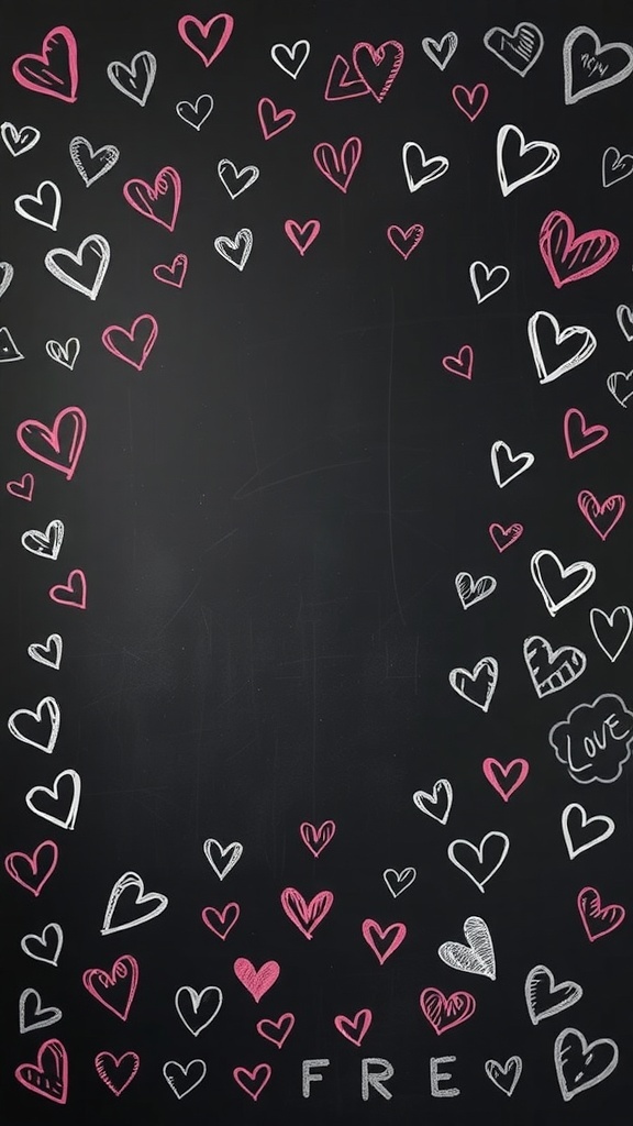 Chalkboard style wallpaper with colorful hearts for Valentine's Day