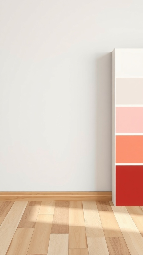 Light wood floor with a color palette display on the wall