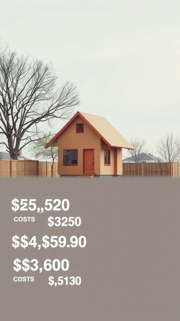 A cardboard box house with cost details displayed.