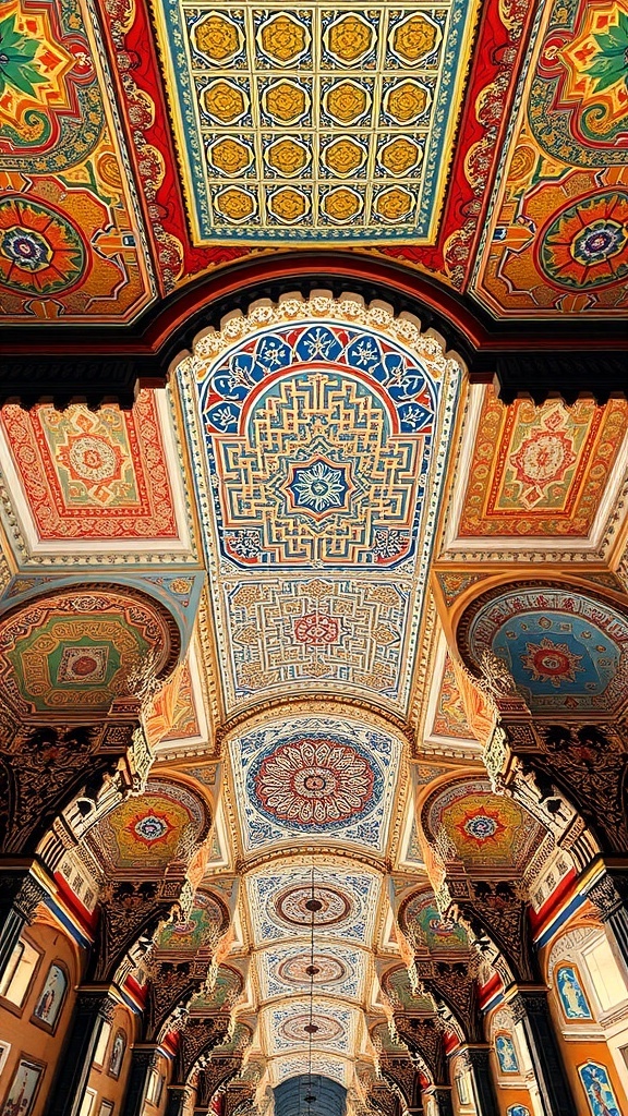 Intricate and colorful ceiling design showcasing cultural artistry.