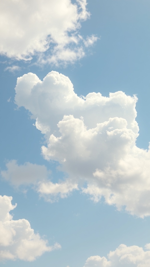 Fluffy cloud hearts in a blue sky