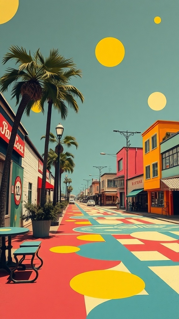 Fondo de pantalla de arte pop con colores vibrantes y patrones geométricos.