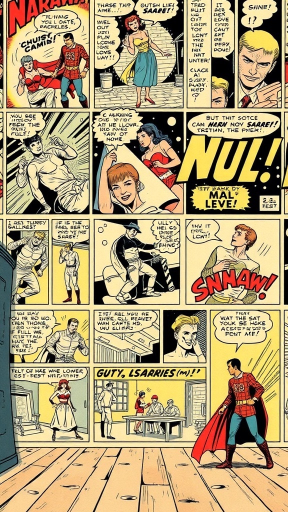 Fondo de pantalla de cómics antiguos con personajes y escenas coloridas.