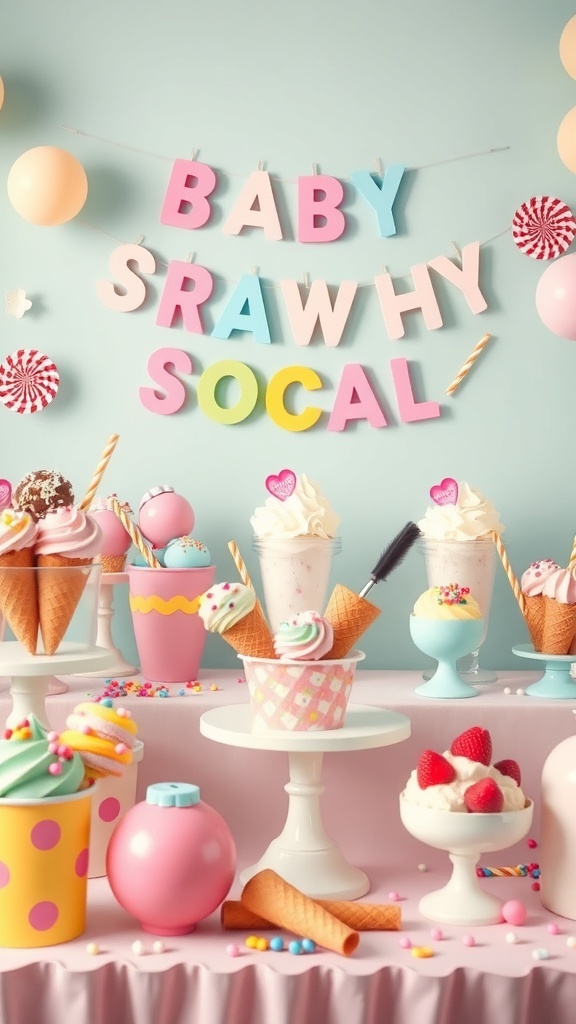 Colorful ice cream display for a baby shower theme