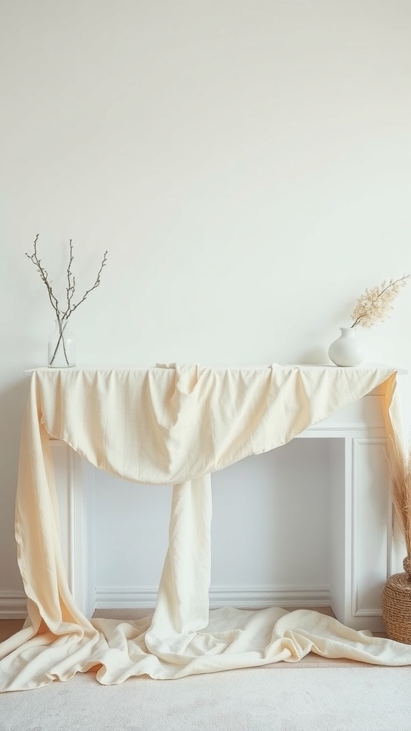 Light and airy textiles draped over a mantle, creating a fresh spring decor.