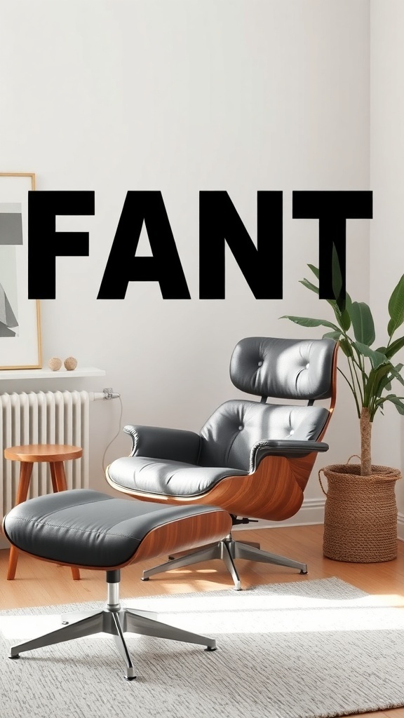 A stylish modern lounge chair with a footrest in a bright room