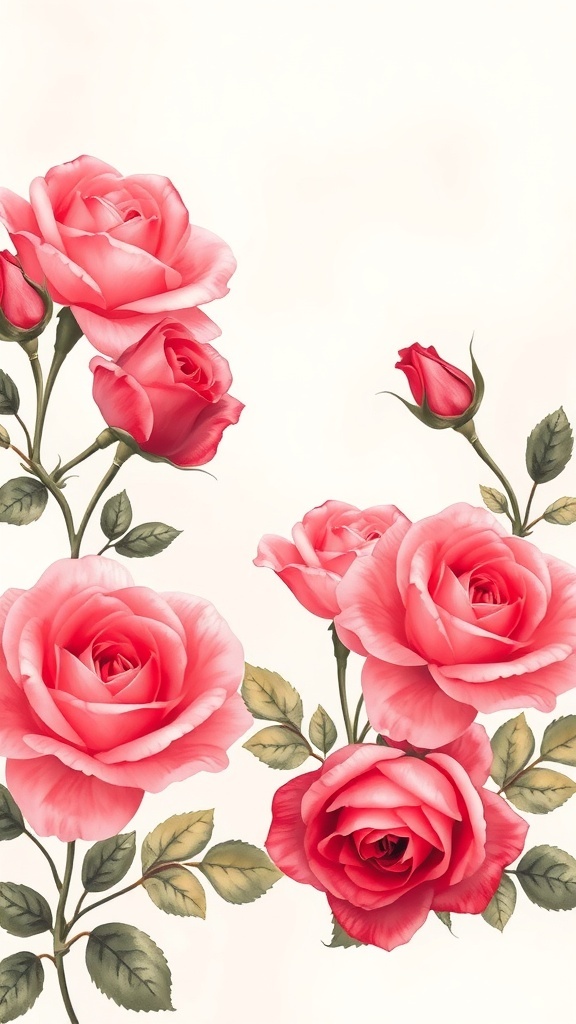 A beautiful arrangement of pink roses with green leaves on a light background.