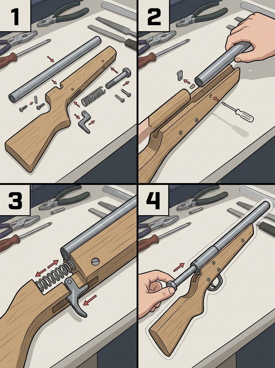 Image showing the step-by-step assembly process of a homemade gun.