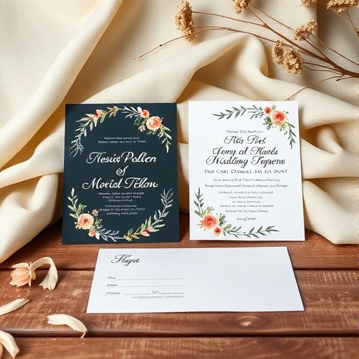 Three wedding invitations in a floral design with an envelope
