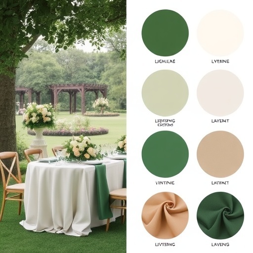 Wedding table setup featuring green, white, and taupe colors.