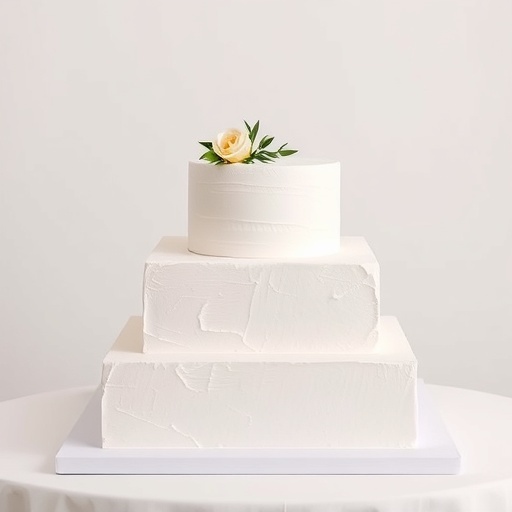 Minimalist white wedding cake with textured finish and flower decoration