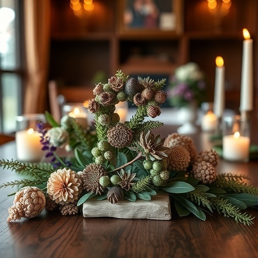 Pressed plants arranged as a rustic table number centerpiece