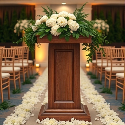 Decorative wood pedestal with flowers as aisle decor for a wedding