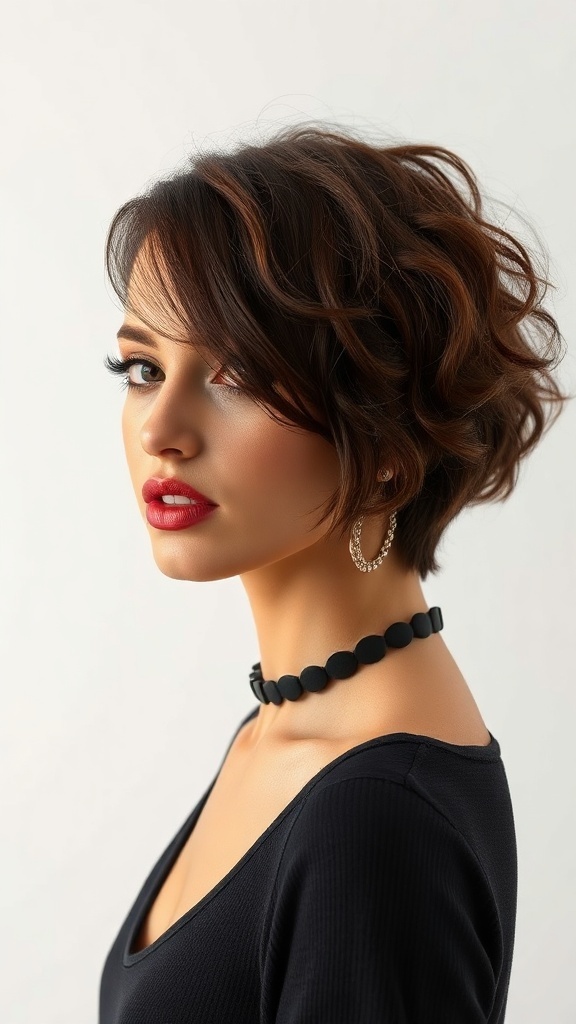 Asymmetrical curly bob hairstyle
