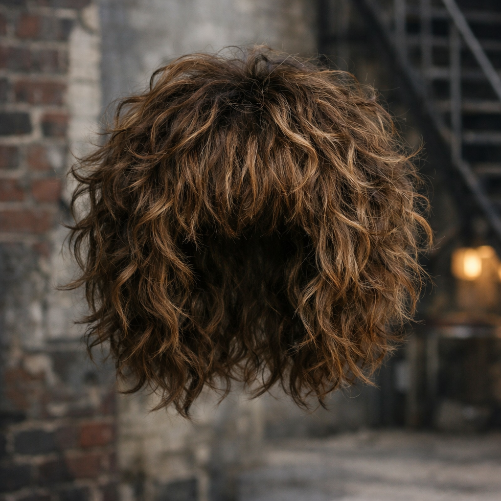 A textured curly shag wig showcasing voluminous curls.