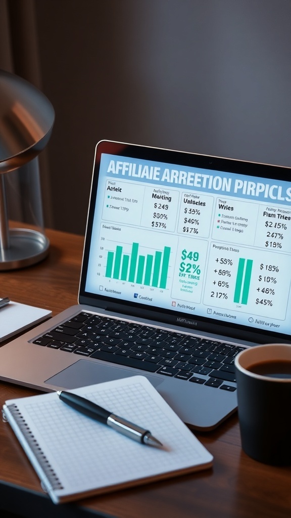 Laptop displaying affiliate marketing earnings and statistics