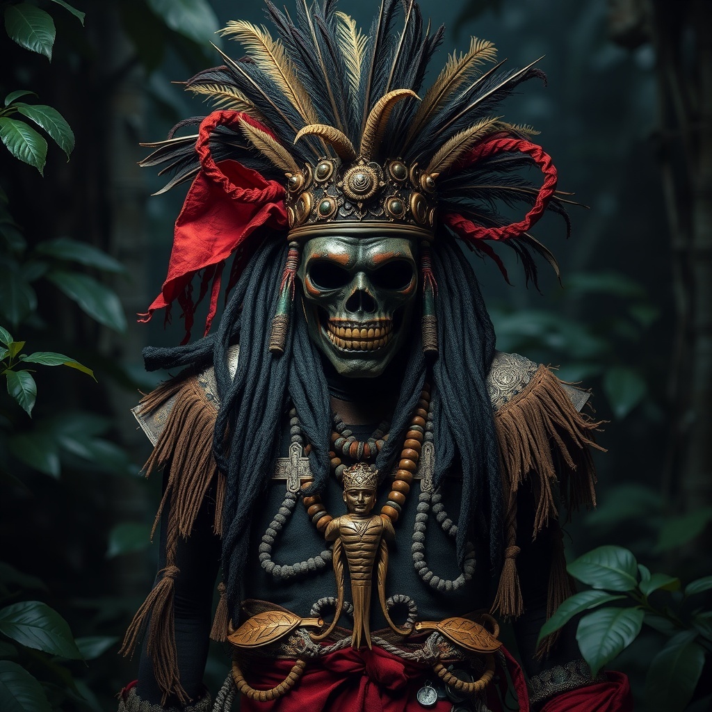 50 Spooktacular Halloween Costumes for Every Theme and Style A witch doctor costume featuring a skull face, elaborate headdress, and tribal accessories.