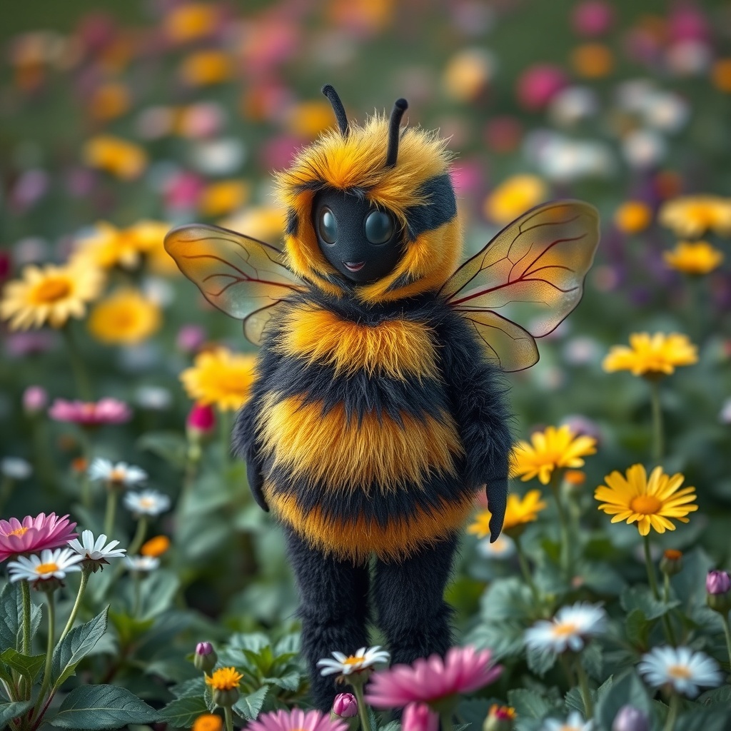 50 Spooktacular Halloween Costumes for Every Theme and Style A cute bumblebee costume with fluffy yellow and black stripes, delicate wings, and surrounded by colorful flowers.