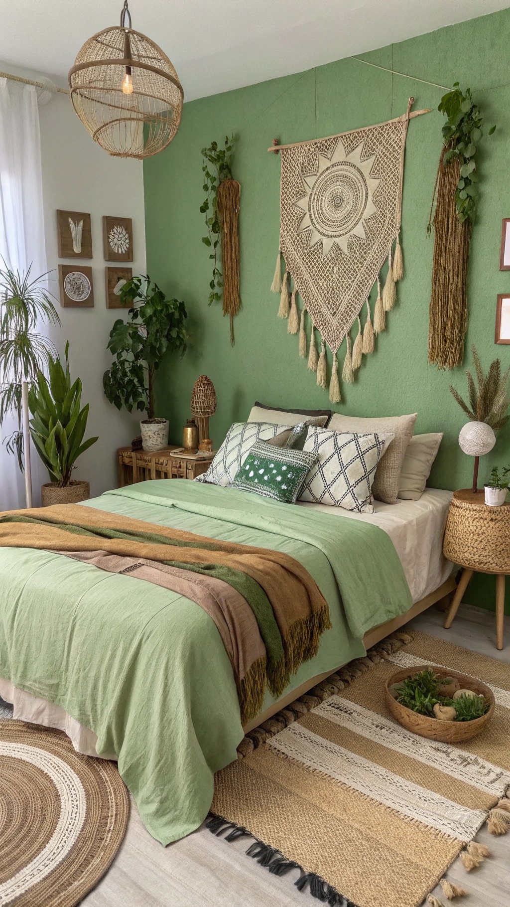 Create Your Dream Green Boho Bedroom: A Sanctuary of Style and Serenity A cozy Green Boho Bedroom featuring earthy tones, layered textiles, and natural decor.
