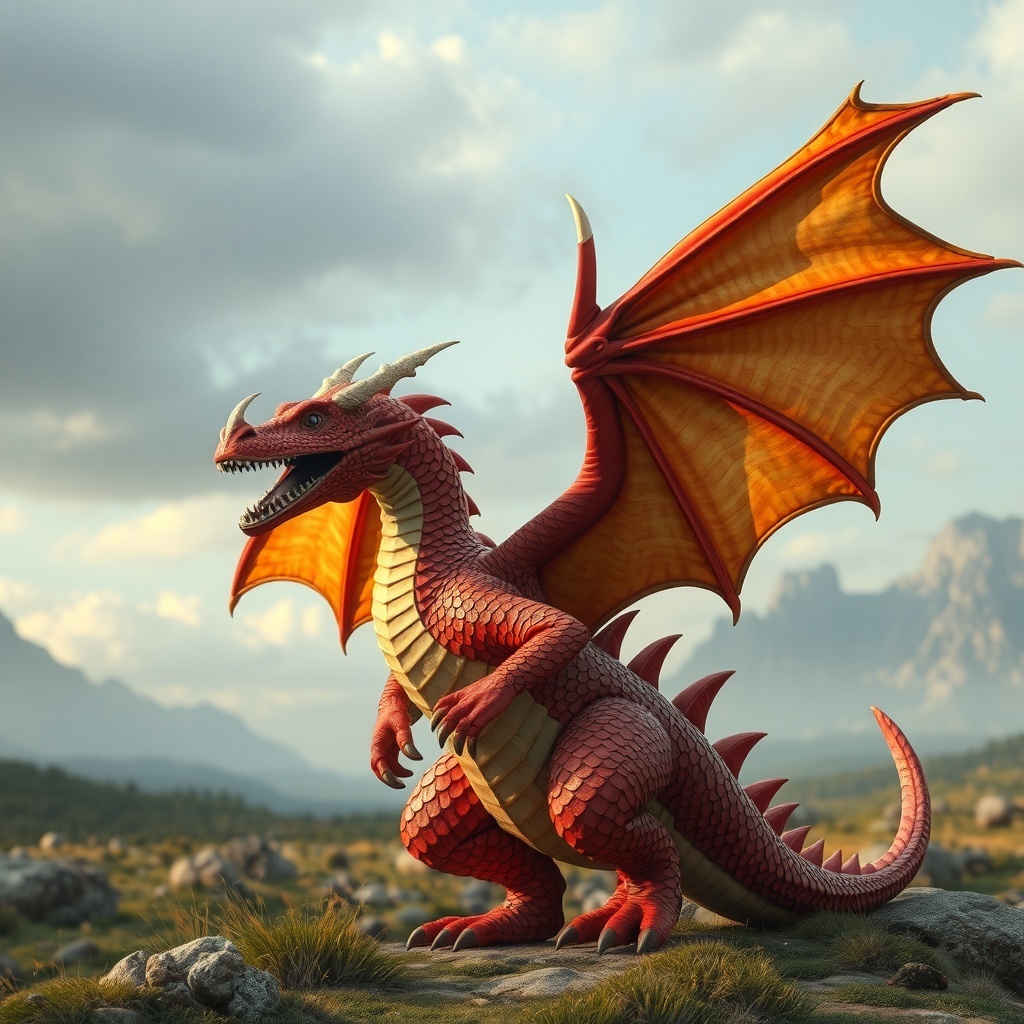 50 Spooktacular Halloween Costumes for Every Theme and Style A fierce red dragon with large wings standing on a rocky landscape.