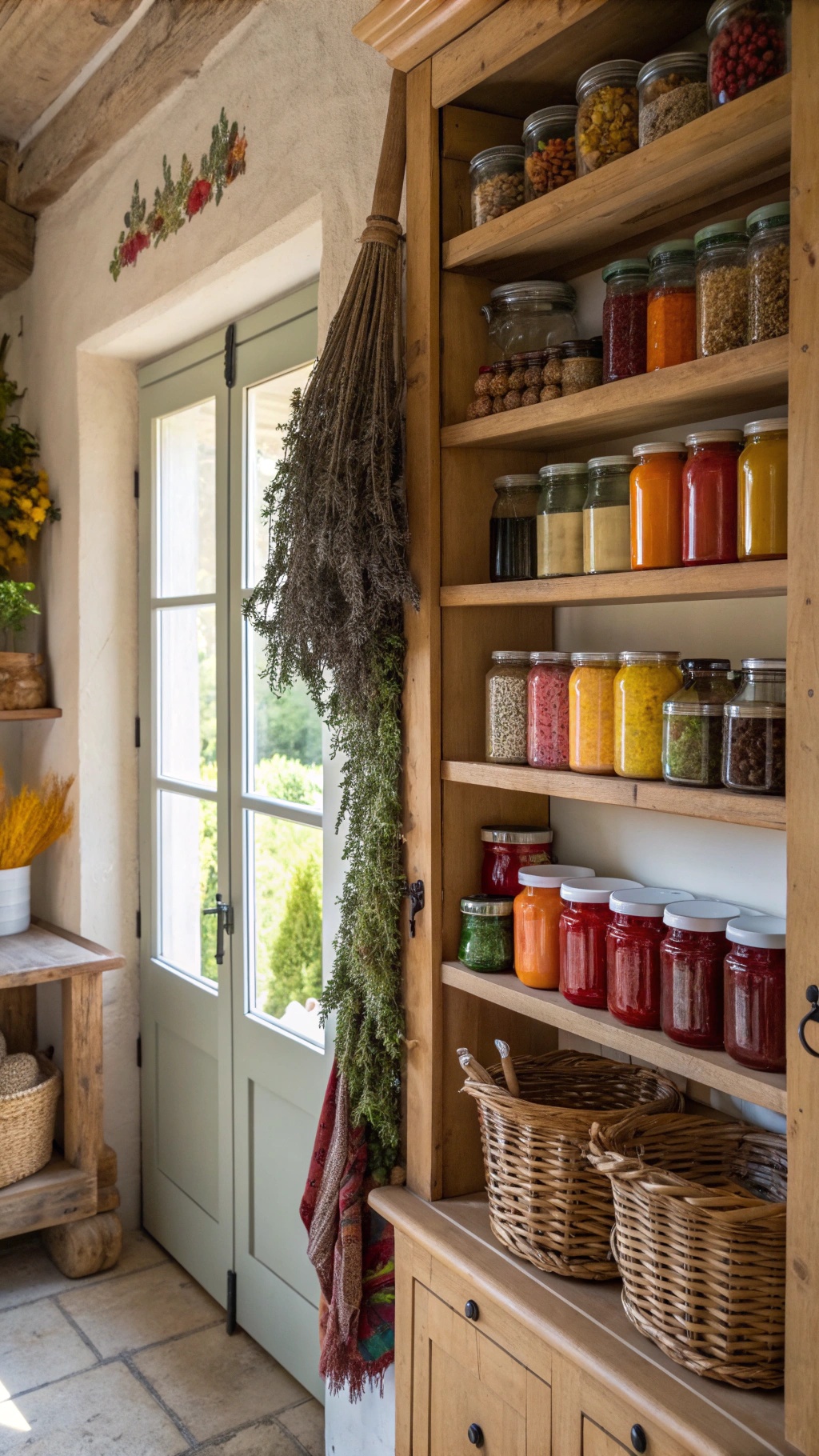 Creating Your Dream French Cottage Kitchen: A Comprehensive Guide Open shelving in a French cottage kitchen displaying colorful jars filled with various ingredients.
