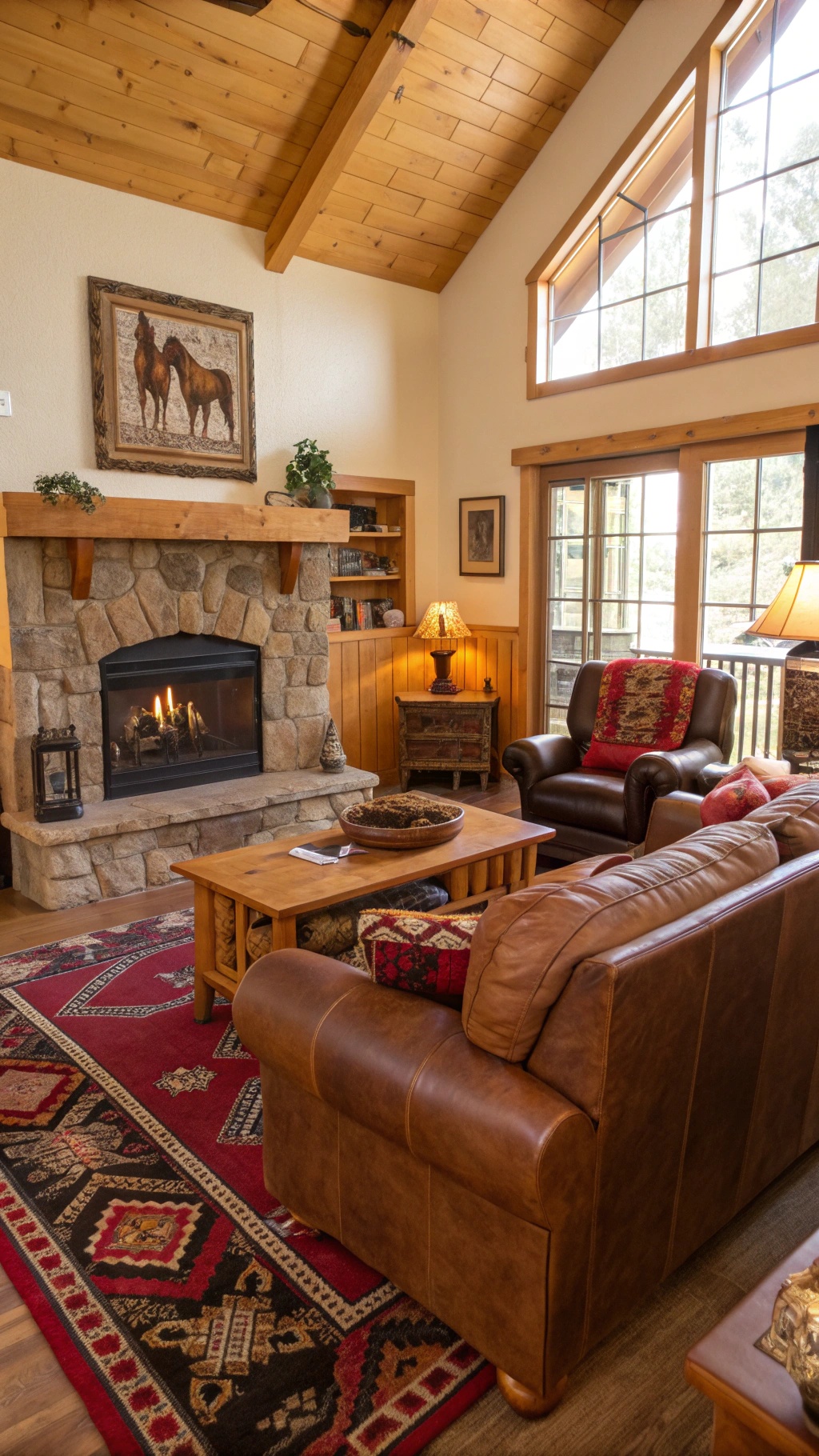 35 Must-Have Items for the Perfect Cowboy Living Room A rustic cowboy living room featuring leather furniture, a stone fireplace, and warm wood accents.
