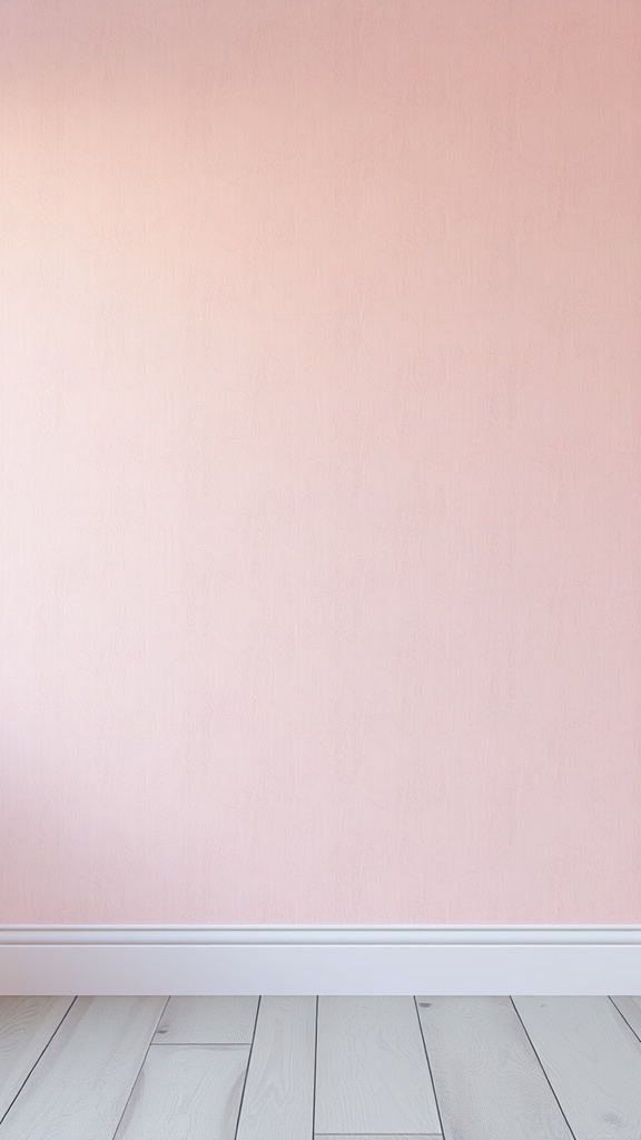 Textured light pink wallpaper with a wooden floor