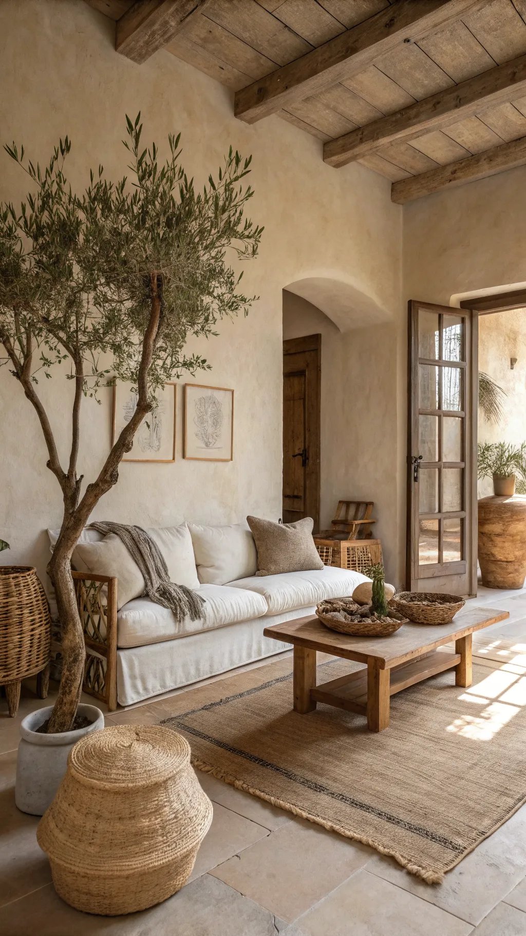 A beautifully arranged Wabi Sabi apartment with natural elements.
