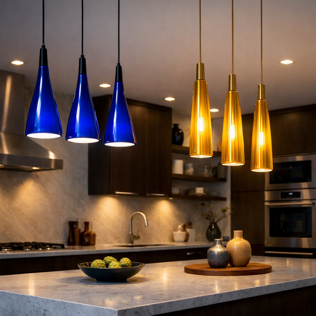 Contemporary blue and yellow kitchen lighting fixtures