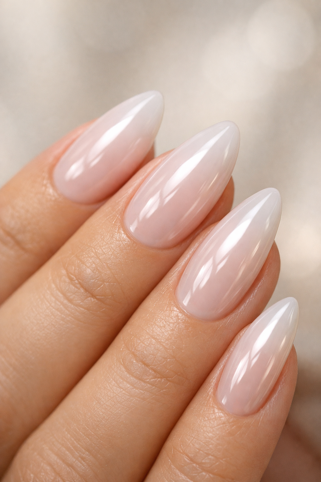 10 Stunning Almond Glazed Donut Nail Designs to Try Today 24 Close-up of almond glazed nails on a hand.