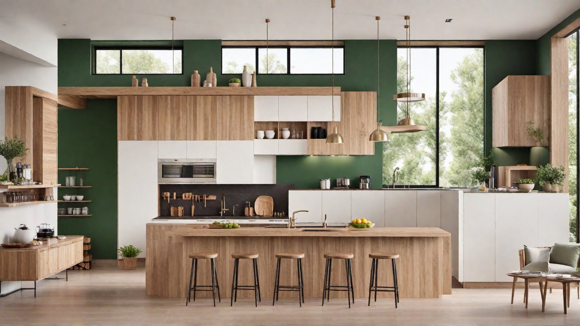 Organic Harmony: Green and Wood Combination in the Kitchen