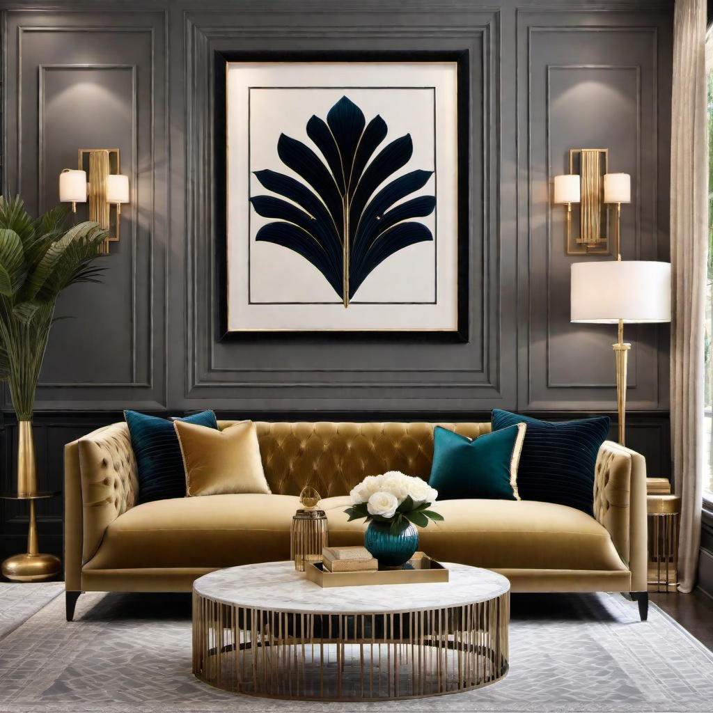 Art Deco Glamour: Cozy Home Living Room with Velvet Touches