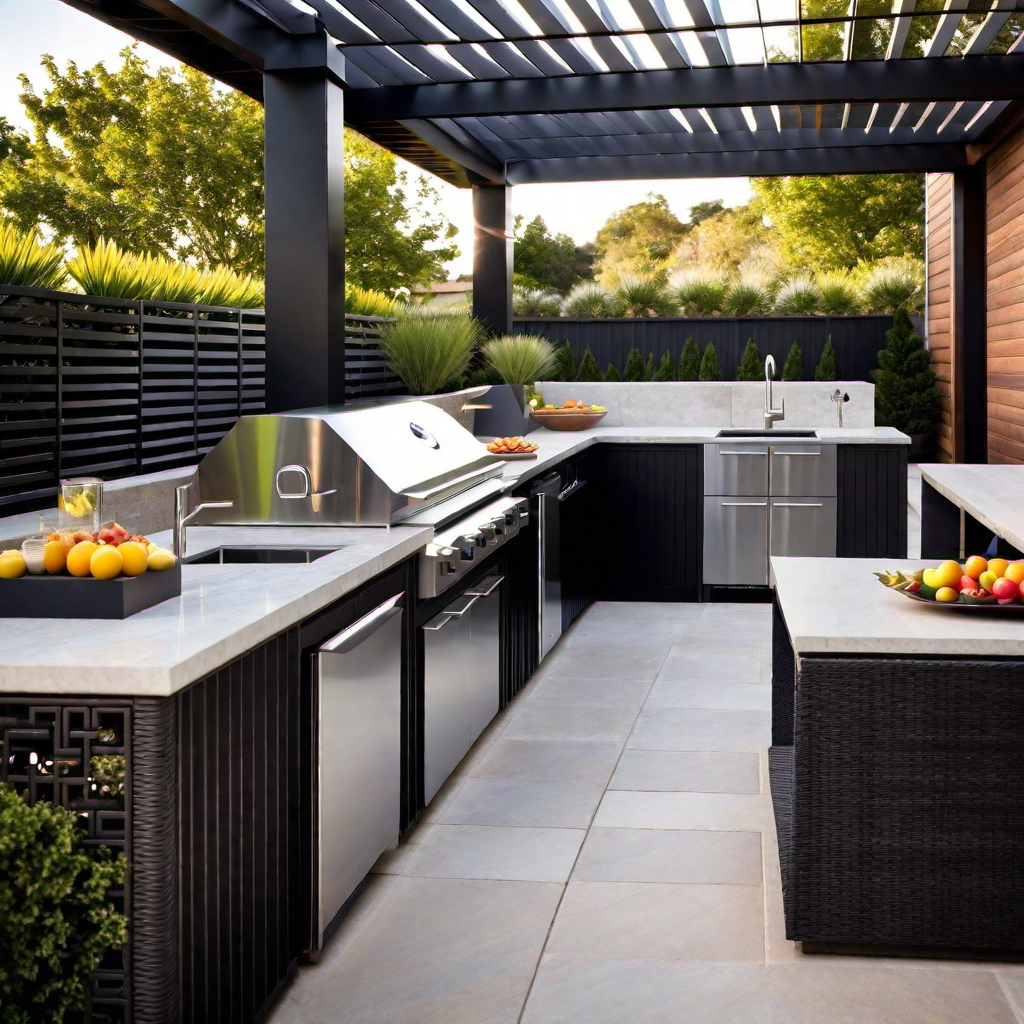 Outdoor Kitchen with Water Feature: Serene Ambiance for Cooking