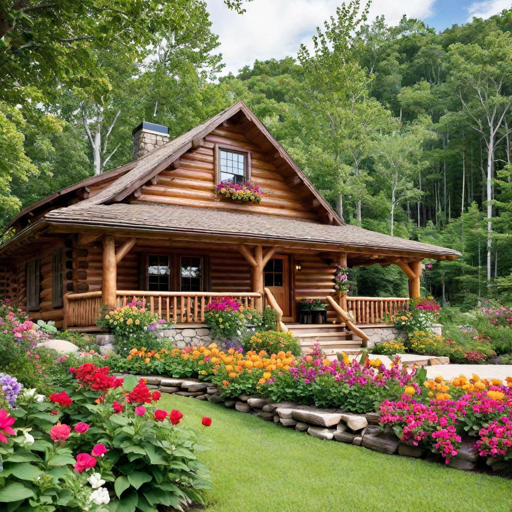 Cottage Feel: Log Cabin with Flower Boxes and Vines