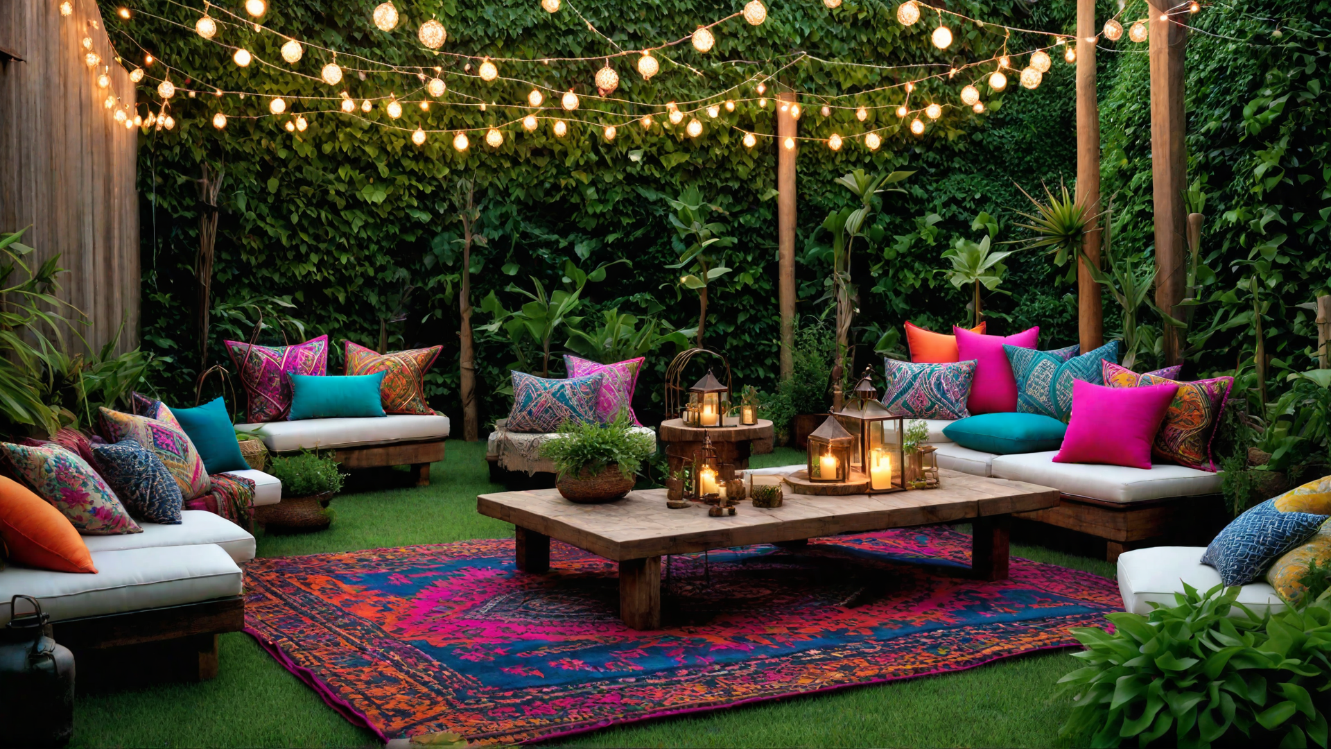 Bohemian Outdoor Rug and Floor Cushions